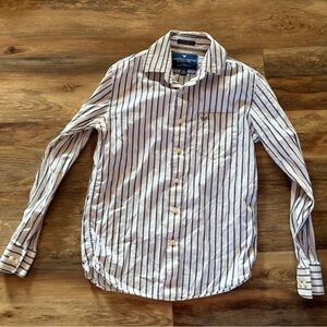 American Eagle Outfitters White and Dark Blue Striped Shirt
